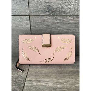 Molylove Women's Leather Wallet Purse Hollow Leaf Pattern Zipper Pink